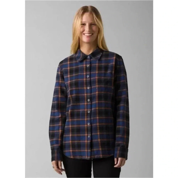 NWT PrAna Golden Canyon Flannel Snap Front Shirt Rich Sapphire size medium - Picture 1 of 6